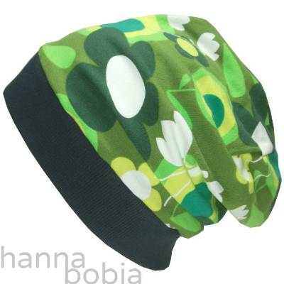 Beanie, Kopfumfang 54-56 cm, grüne Blumen