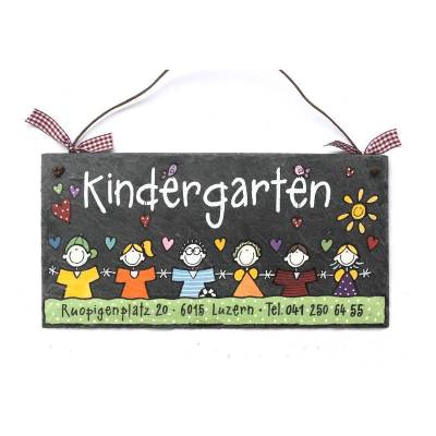 Schiefertürschild handbemalt Kindergarten – personalisiertes Abschiedsgeschenk, wetterfest, originelles Geschenk Tagesmutter und Kita