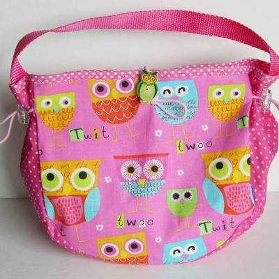 Lenkertasche,  Laufradtasche, Fahrradtasche, Kindergartentasche, Rosa Eulen, Dreirad-Tasche Kinder, Kindertasche Roller, Puppenwagen-Tasche