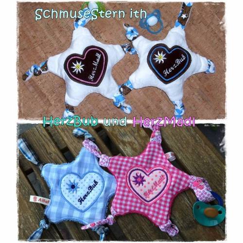 Schmusetuch Stern "HerzBub und HerzMadl" 20x20