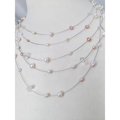 Brautschmuck Schmuckset zur Hochzeit, Perlenkette schwebende Perlen mit Armreif ud Ohrringen