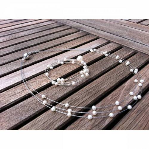 Hochzeitsschmuck Perlen, Schmuckset 2-teilig für zierliche Bräute, echte Perlen