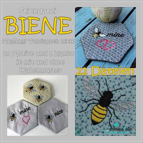 Stickdatei MugRug BIENE 16x16