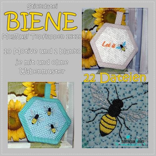Stickdatei MugRug BIENE 18x18