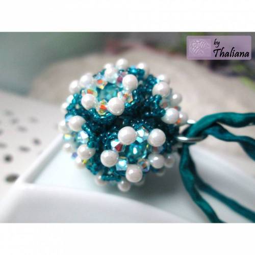 beadwork GLÜCKSKUGEL Türkis Kette Seidenband