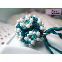 beadwork GLÜCKSKUGEL Türkis Kette Seidenband