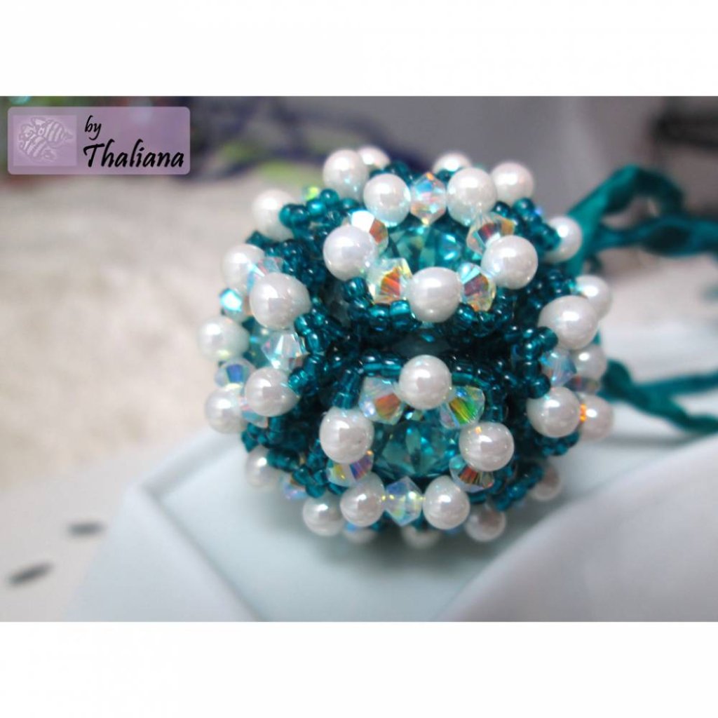 beadwork GLÜCKSKUGEL Türkis Kette Seidenband Bild 2