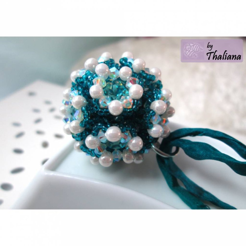 beadwork GLÜCKSKUGEL Türkis Kette Seidenband Bild 4