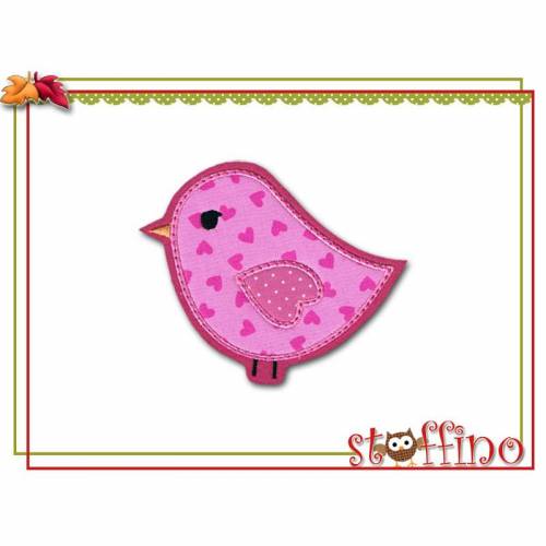 Applikation süßer Piepmatz rosa Herzchen Vögelchen