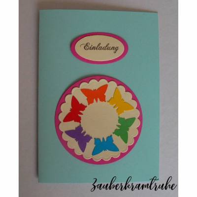 Bastelset Einladung Kommunion Regenbogen Schmetterlinge -  DIY Karten auch für Taufe und Kommunion