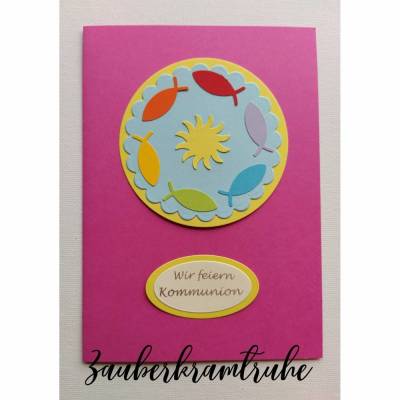 10 DIY-Karten Einladung zur Kommunion mit Sonne und Fischen zum selber basteln