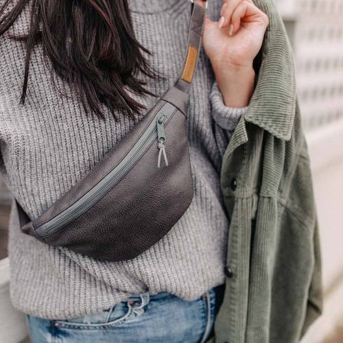 Lederfaserstoff Gürteltasche | Bauchtasche Dunkelgrau