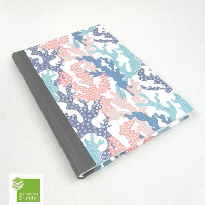 Notizbuch, Koralle, A5, handgefertigt, 200 Seiten Recyclingpapier
