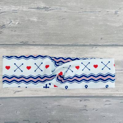 Haarband/Stirnband Jersey maritim blau weiß rot KU 52-54