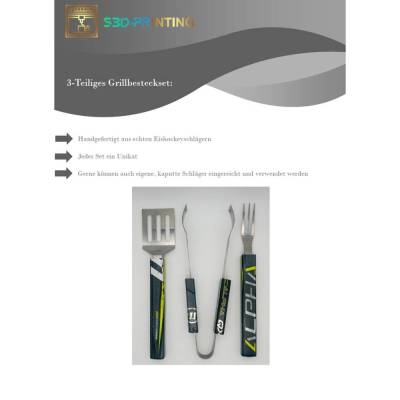 Grillbesteckset aus wiederverwendeten Eishockeyschlägern