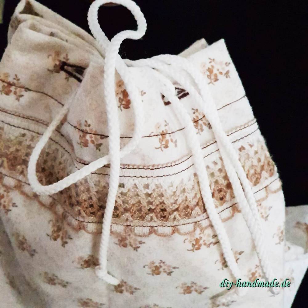 Stoffbeutel Vintage 34 x 32 cm – Brotbeutel, Brötchenbeutel, Zero Waste, Upcycling Unikat Bild 3