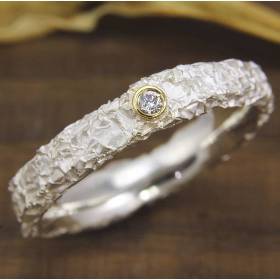 Schmaler Ring aus Silber 925/- mit Brillant, Zerknittert 3-4 mm