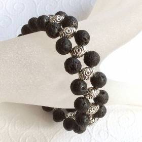 Armband elastisch Lavaperlen Metallperlen
