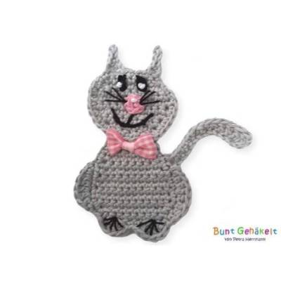 Katze, gehäkelte Applikation, Häkelapplikation, Aufnäher, Häkelkatze, Katzenapplikation, Häkelbild