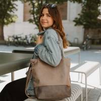 Lederfaserstoff Shopper & Umhängetasche Grautöne mit Reißverschluss
