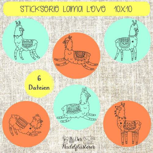 Digitale Stickserie Lama LOVE 10x10 (4x4") Stickrahmen