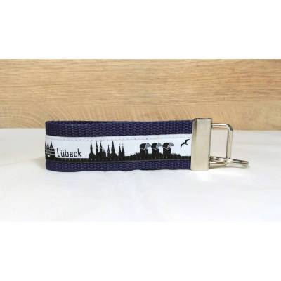 Schlüsselband Schlüsselanhänger blau schwarz grau Skyline Lübeck Heimat Hausschlüssel Autoschlüssel