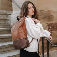 Lederfaserstoff Rucksack Braun & Dunkelbraun