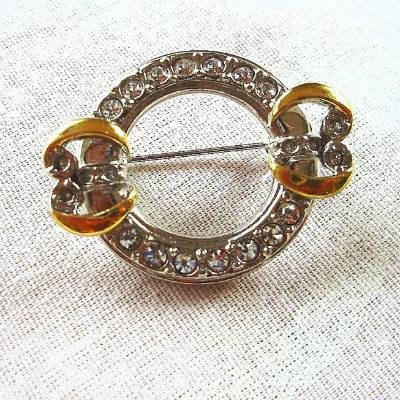 Vintage Brosche mit Strass in silber und gold aus den 80er Jahren