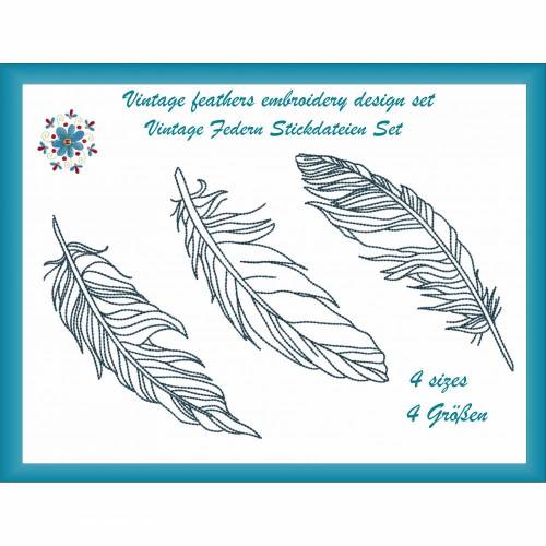 Filigrane vintage Federn Stickdateien Set, inkl. 4 Größen