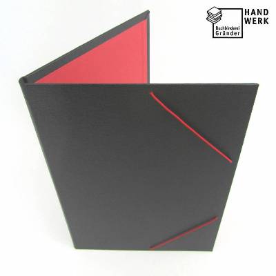 Eckspannermappe, DIN A4, schwarz hellrot, Sammelmappe, handgefertigt
