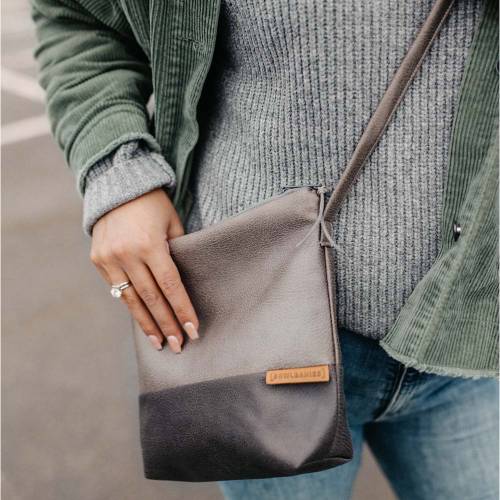 Lederfaserstoff Umhängetasche Hellgrau & Dunkelgrau