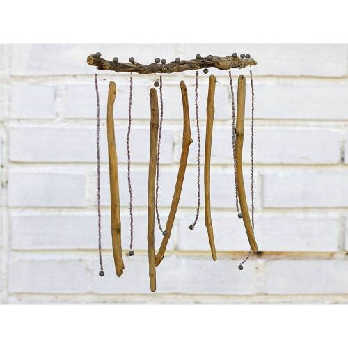 Windspiel mit Treibholz und Perlen, Mobile mit Meerholz, schmal, Dekoration, Wohnen, Geschenk, maritim, Natur, nachhaltig