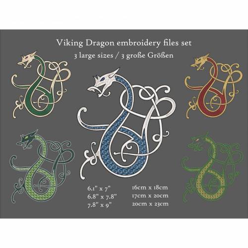 Wikinger Drache Stickdateien Set 16cm x 18cm – 20cm x 23cm