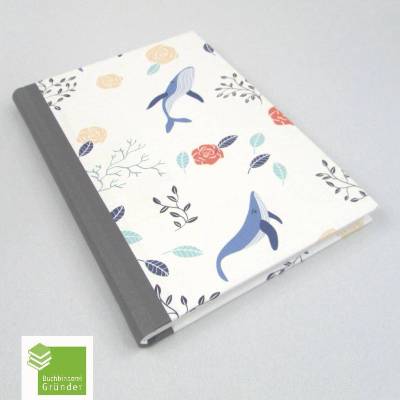 Notizbuch, Wal, grau, A5, pastell, handgefertigt, 200 Seiten