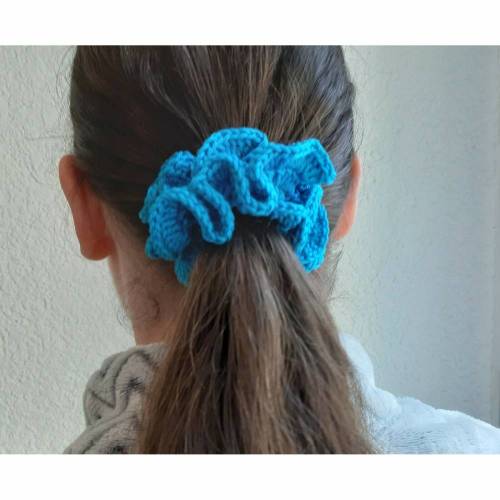 Zopfgummi Haargummi gehäkelt blau