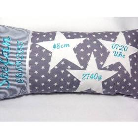 Personalisiertes Geburtskissen bestickt – Namenskissen mit Geburtsdaten für Jungen & Mädchen – Geschenk zur Geburt oder Taufe – Stickfarben wählbar