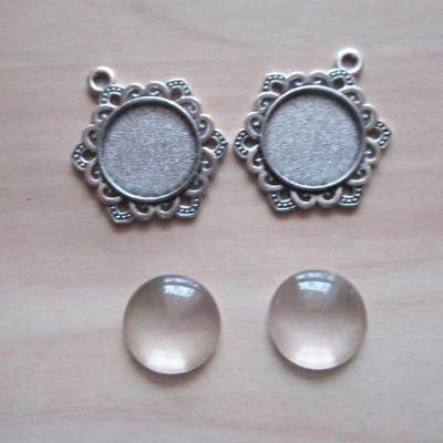 4 Anhänger Fassungen mit Glas oder ohne Glas transparente Cabochons