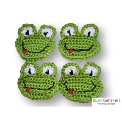 Frosch, Häkelapplikation, gehäkelter Frosch, Applikation, Aufnäher, Häkelbild, Häkelfrosch