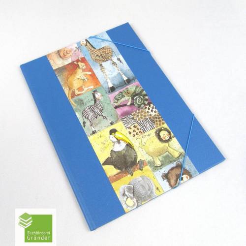 Mappe DIN A4, laguneblau hellblau, Tiere, Eckspannermappe, handgefertigt