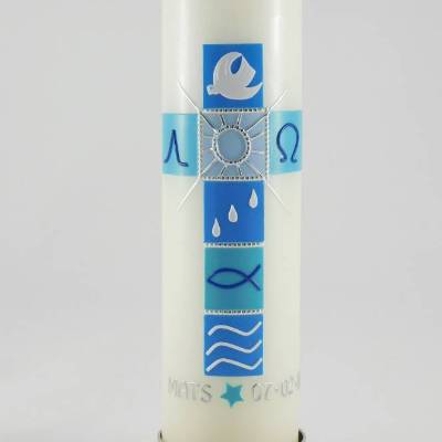 Taufkerze für Jungs, blau, Kreuz