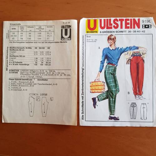 Vintage Schnittmuster für Hosen, Ullstein 9198, 3 Größen-Schnitt 36+38/40+42