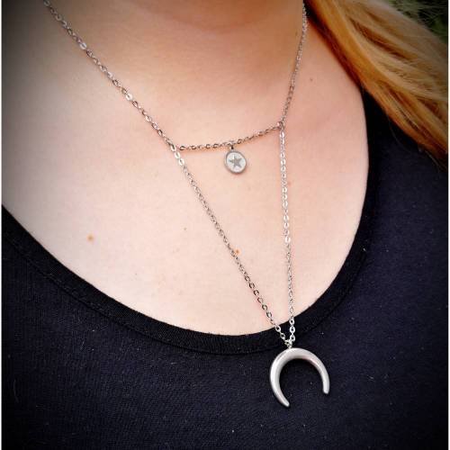 Kette, Halskette, Mehrfachkette, Edelstahl, Edelstahlkette,Mond und Stern