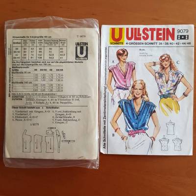 Vintage Schnittmuster für Blusen, Ullstein 9079, 4 Größen-Schnitt 36+38/40+42+44/46
