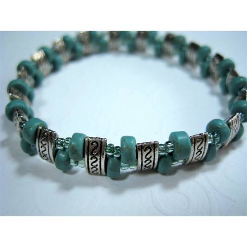 Armband elastisch Steinperlen türkis Metallzwischenteile