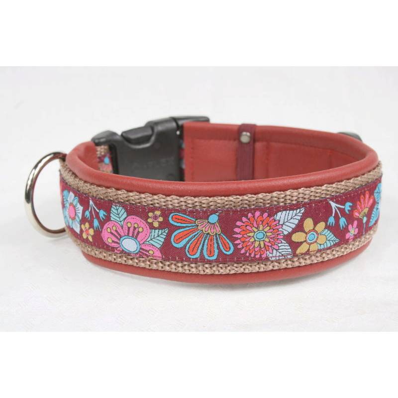 Hundehalsband Mio rot mit echtem Leder unterlegt aus der  Halsbandmanufaktur von dogs & paw
