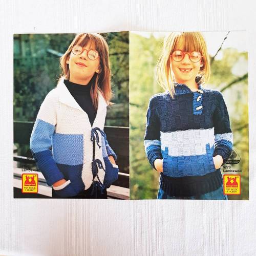 Vintage Strickanleitungen Kinderpulli 116, Kinderjacke 122-128