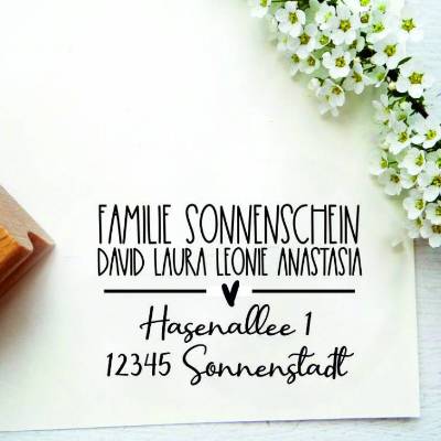 Stempel Adresse, Adressstempel Familienstempel zum Einzug,  zur Hochzeit, zum Umzug, Hauskauf, als Geschenk zum Richtfest