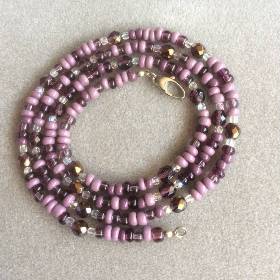 Lange Kette Perlenmix lila mauve mit Karabiner
