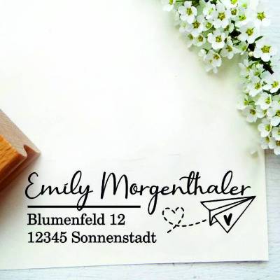 Adresstempel "Papierflieger" personalisiert zum Einzug, Umzug, Briefumschläge