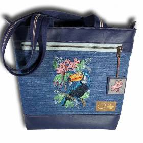 Bestickte Handtasche Businesstasche Uni-Tasche Jeanstasche Upcycling Shopper Umhängetasche Schultertasche Schuhtasche